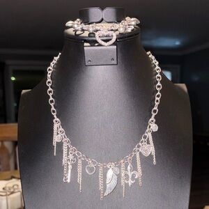 Silver Charm Necklace with Bracelet